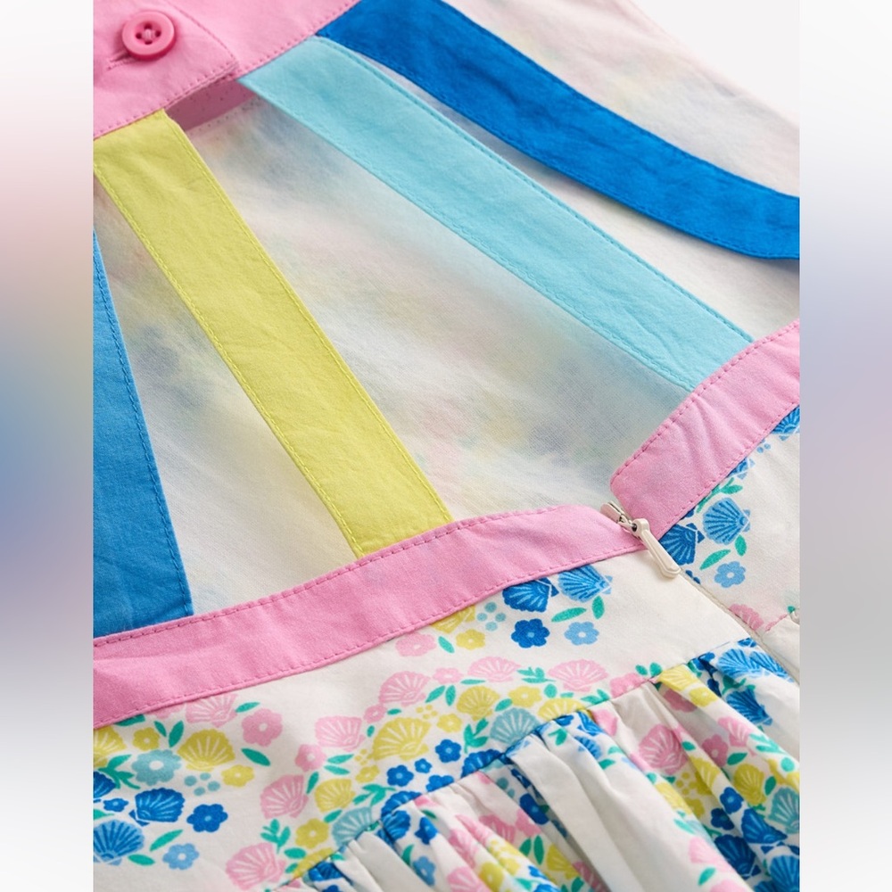 NWT Mini Boden - Harlow Back Detail Dress - Soft Ivory Rainbow Shells - Picture 7 of 8
